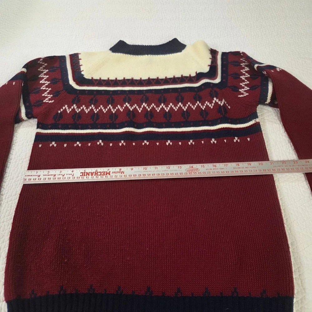 Vintage JCPenney Mens Tall‎ Large Fair Isle Sweater Burgundy Nordic Knit Acrylic